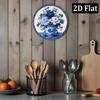 Vintage Round Metal Wall Art Sign with Blue Porcelain Floral Design