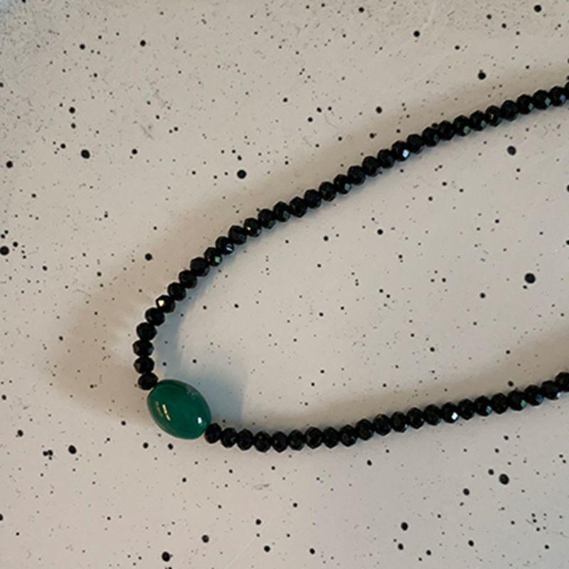 Vintage Handmade Double Layer Necklace with Natural Stone Circle Pendant - Retro Ethnic Style for Women