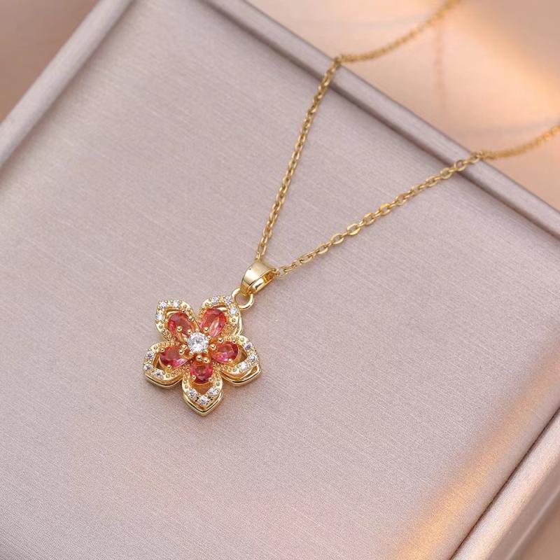 

1pcs Light Luxury Spin Zircon Flower Pendant Necklace For Women Gold Color Chain Fashion Necklaces Party Jewelry Gifts
