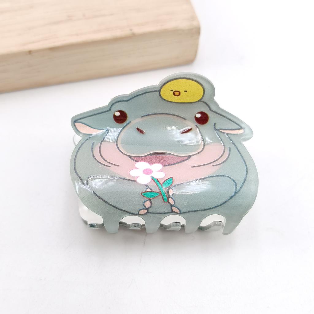 Cute Miss Hippo Hair Claw Flower Acrylic Small Shark Clip Set Headwear Geometry Cartoon Capybara Hair Clip For Girls