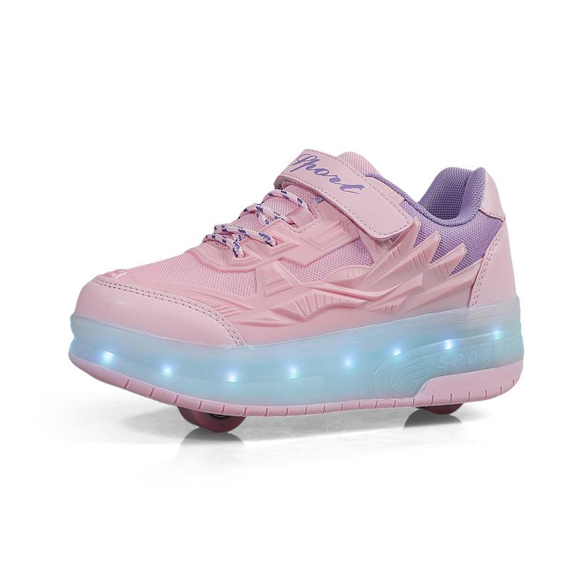 Direct sales double wheel runaway shoes children runaway shoes shrink girls boys roller skates charging flash skates