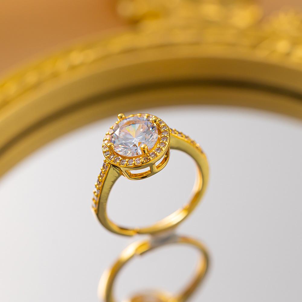 Exquisite super flash zircon ring for girls, light luxury, high-end sense opening adjustable ring, simple real gold electroplating
