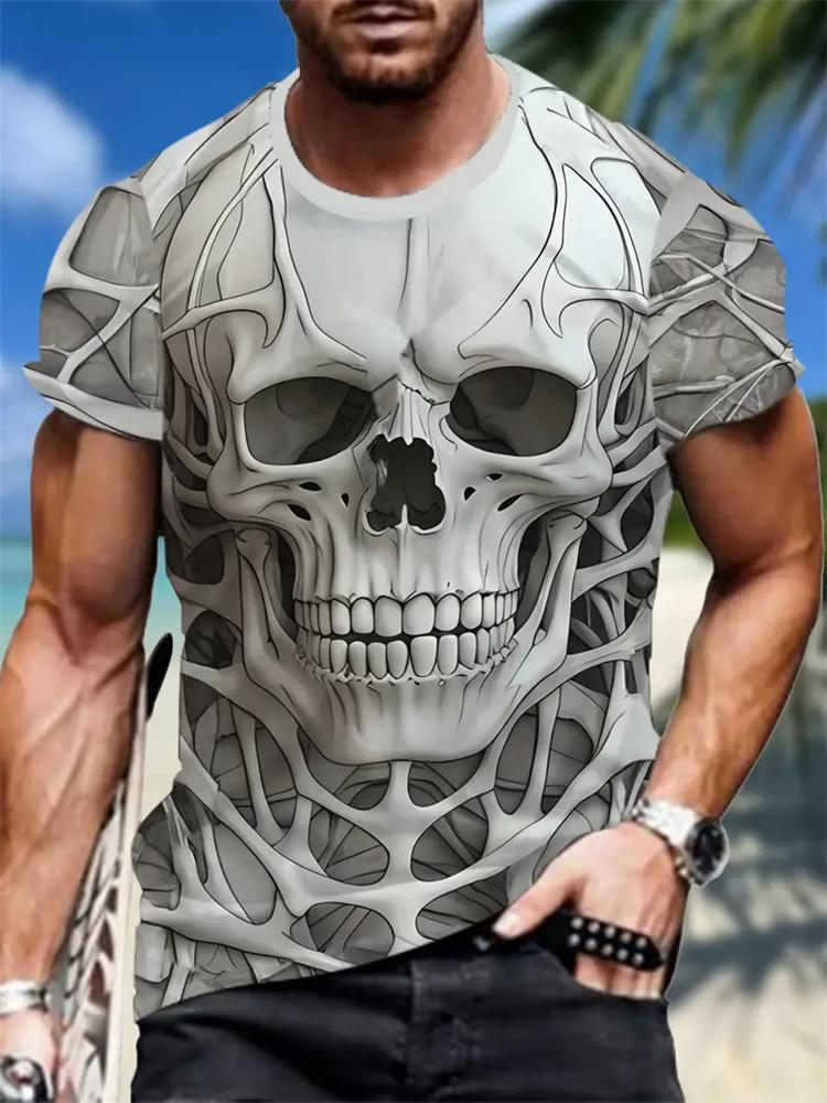 Men's 3D Horror Skull Print T Shirt Casual Comfortable Round Neck Short Sleeve Tee Pullover T-shirt Top Street Fashion Clothing