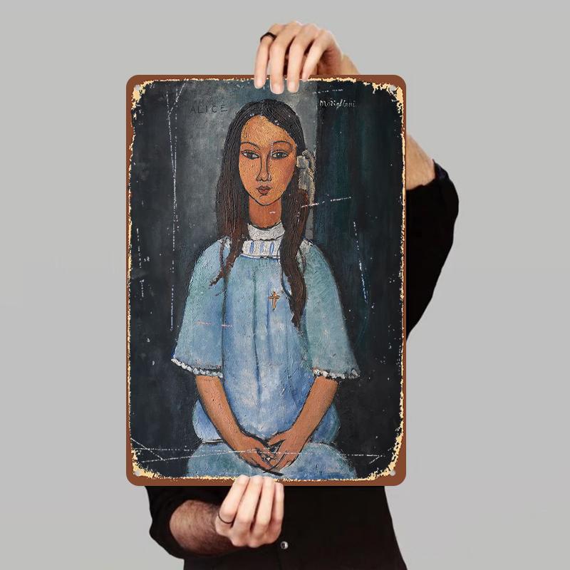Custom Iron Painting Modigliani Style Portrait Decorative Wall Art Home Decoration 7.9x11.8In(20x30cm)