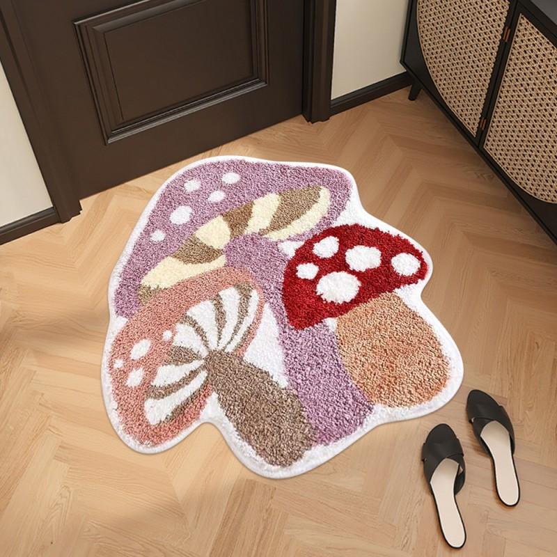 Imitation Cashmere Doormat Non Slip Absorbent Floor Mat Bedroom Bathroom Mushroom Plush Rug