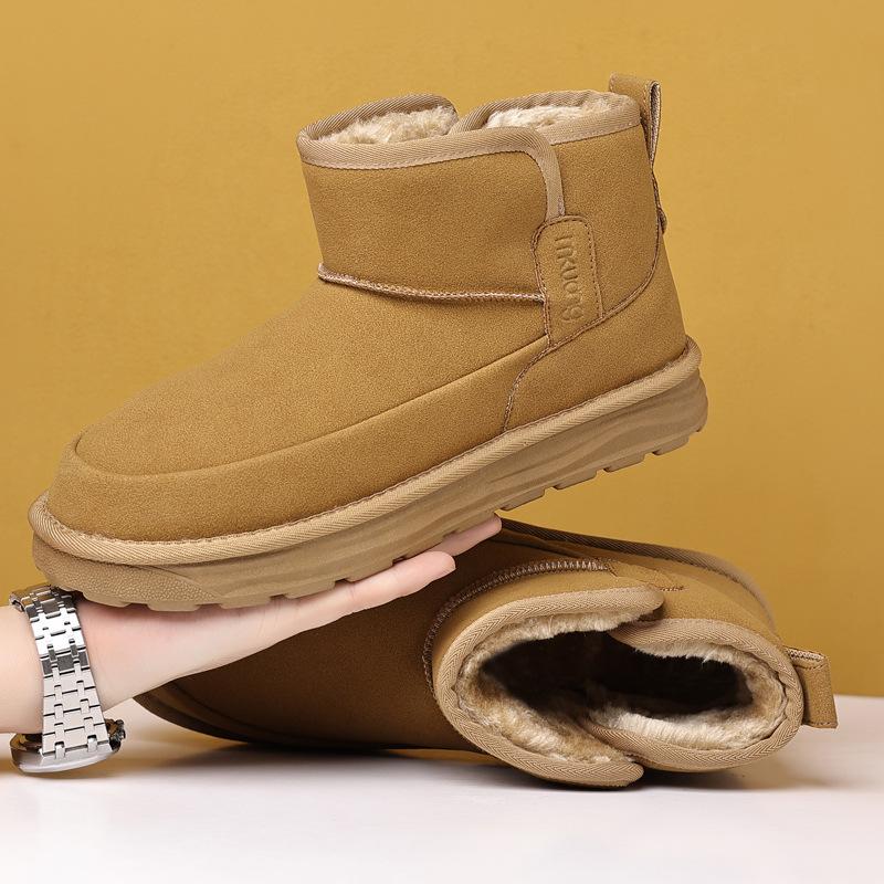 

Мужские зимние ботинки новые без ремешков с покрытием для ног из меха, зимние бархатные теплые хлопковые ботинки утолщенные средней посадки повседневные 39 верблюд