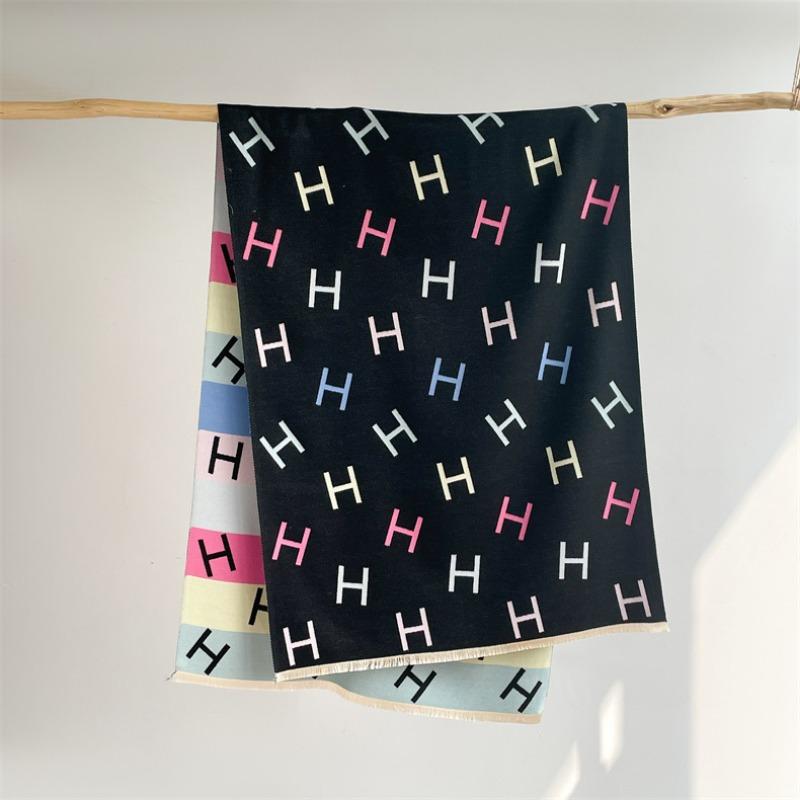 New temperament imitation cashmere warm scarf simple letter scarf colorful striped outer shawl with coat