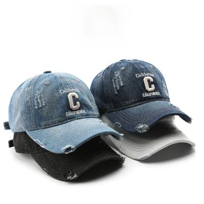 Herrenmütze koreanische Version personalisierte Retro-Waschdenim C-bestickte Kappe Outdoor Damen Sonnenschutz-Baseballkappe