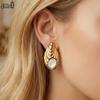 Effie Queen Edelstahl 18 Karat Gold Verdrehte Textur Runde Muschel Hängeohrringe Natürlicher Schmuck für Damen Bankett Party Geschenk STME03
