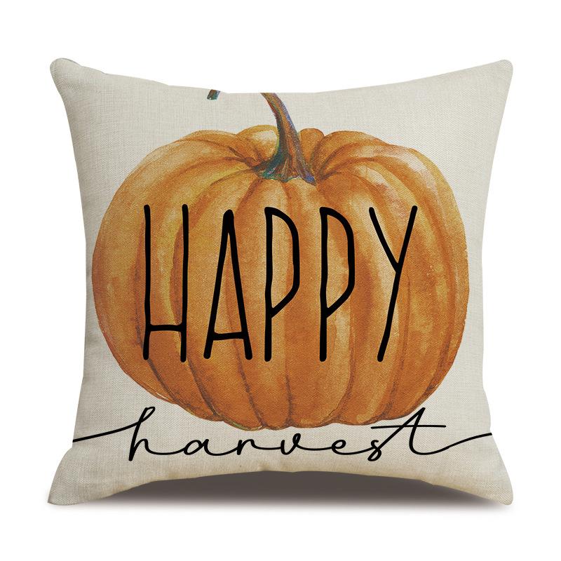 Thanksgiving Linen Pillowcase Autumn Pumpkin Print Pillow Cushion Cover