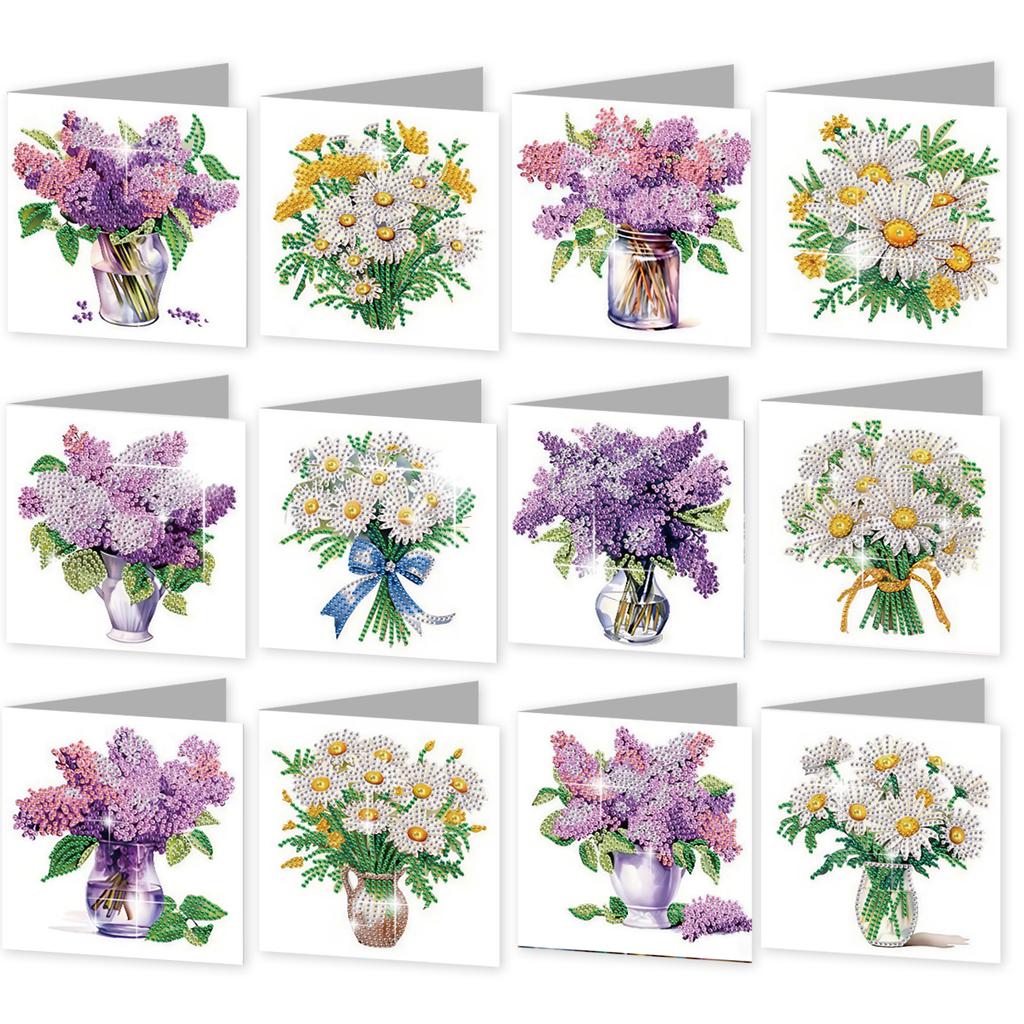 12 Packs Flower Animal DIY Diamond Art Painting Greeting Cards with Envelopes for Beginner Adult Birthday Holiday Blessing