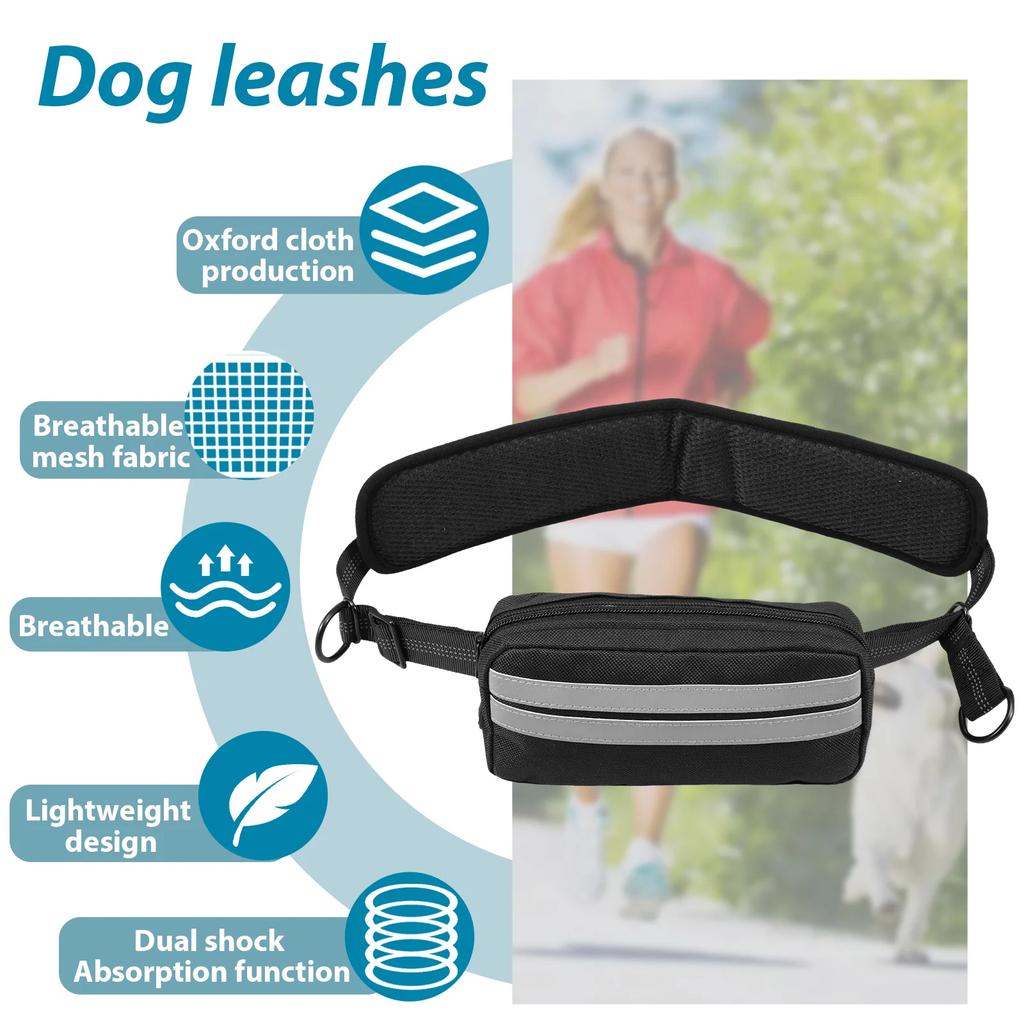 Hands Free Dog Leash for Running Walking Reflective Leash with Waist Bag Retractable Traction Rope for Running Walking Jogging