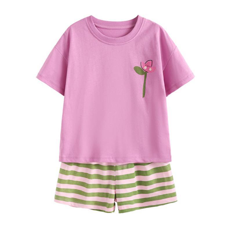 Set Estivo Due Pezzi in Cotone per Bambina con Stampe Cartoni Animati per Bambini dai 3 agli 8 Anni