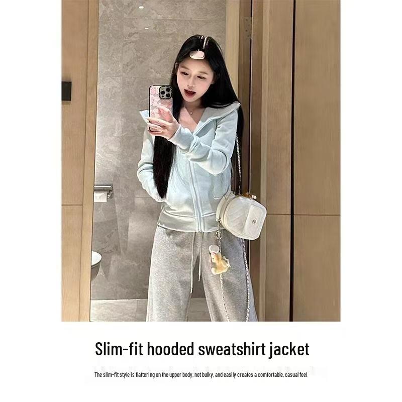 Light Blue Slim Fit Yoga Zip-Up Jacket - Flattering & Versatile Style