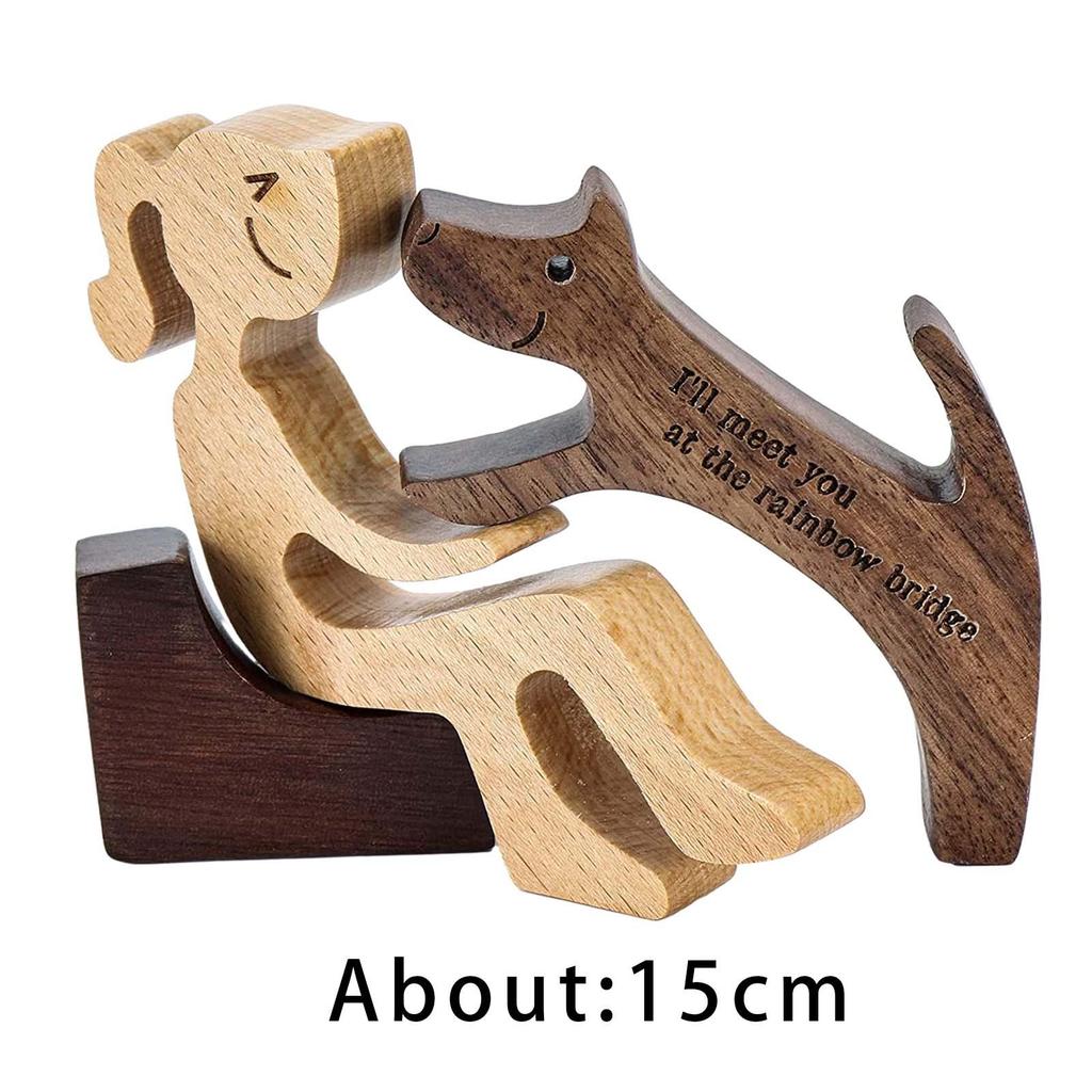 Sitting Woman and Dog Unique Gift Animal Sculptures Collection Wood Carved Collectible Figurines Tabletop Desk Shelf Decor