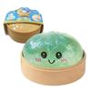 Sparkling Water Droplet Dumpling Squishy Toy with Cute Face & Mini Steamer Basket, Soft TPR Stress Relief Squeeze Toy