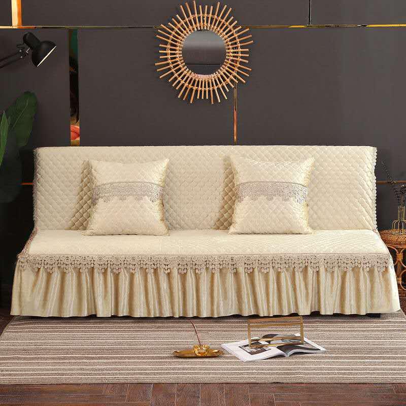 Folding Sofa Bed Cover Printed Armless Sofa Cover  Couch Covers with Skirt Slip Resistant Sofa Cover for Living Room