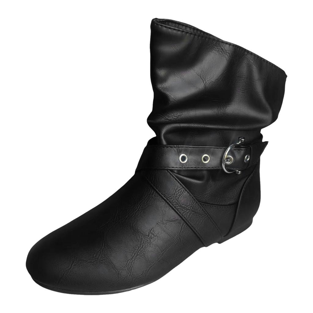 Scarpe da Donna Stivali Bassi Comodi Suole Morbide Moda Stivali da Esterno in Pelle a Mezza Gamba Stivali Donna 9