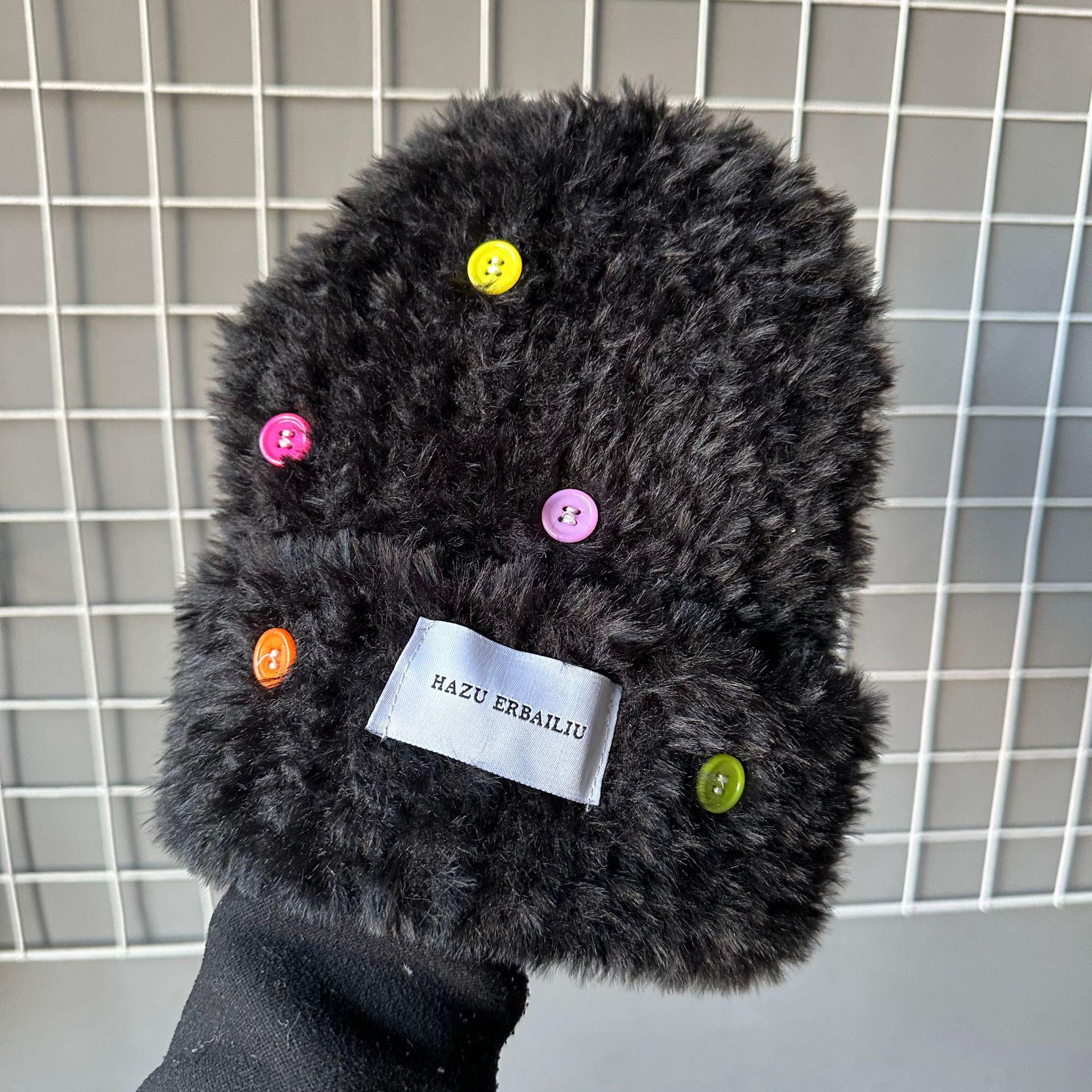 2023 Women s Versatile Wool Bucket Hat - Plush, Warm, Large Fit for Autumn/Winter One Size чёрный