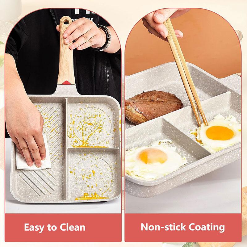 Nonstick 3-in-1 Divided Frying Pan Aluminium Square Big Grill Skillet with Bakelite Handle Omelette Egg Breakfast Frying Pan