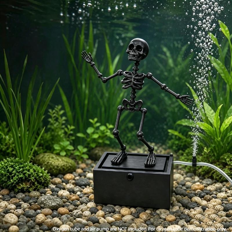 1 Stück Skelett Aquarium Dekoration 3D Gedrucktes Tanzendes Skelett Aquarium Sprudler Ornament Luftbetrieben Bewegliches Skelett Halloween Dekoration