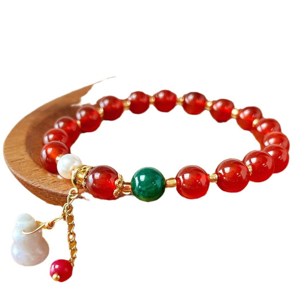Retro New Year'S Red Natural Agate Chalcedony Single Ring Bracelet Simple Jewelry Gift Bracelet