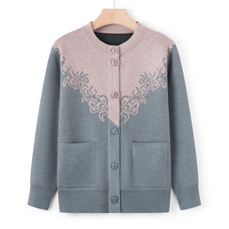 Middle-aged and Elderly Sweaters, Women's Spring and Autumn Mothers, Round-necked Sweaters, Old Ladies' Casual Tops and Grandma's Cardigan Coats.