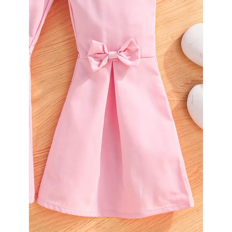 Youngsters Girl Adorable Outfits, Mesh Sleeve Top and Bell-Bottom Trousers Set, Girl Fall Winter Clothes Set, Perfect for Outdoor