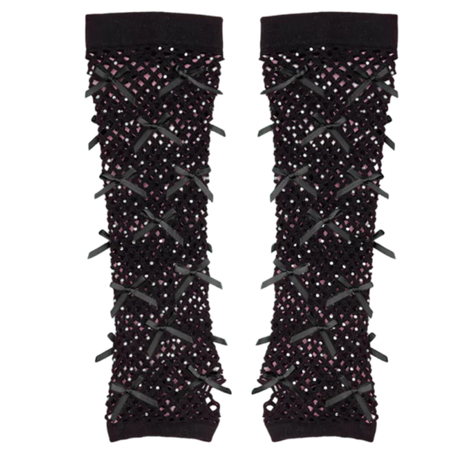 

Винтажные сетчатые перчатки без пальцев со стразами и бантиком для женщин, для различных вечеринок и музыкальных фестивалей чёрный