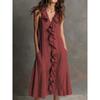 Spring and summer new women's new solid color sleeveless V-neck ruffle edge dress