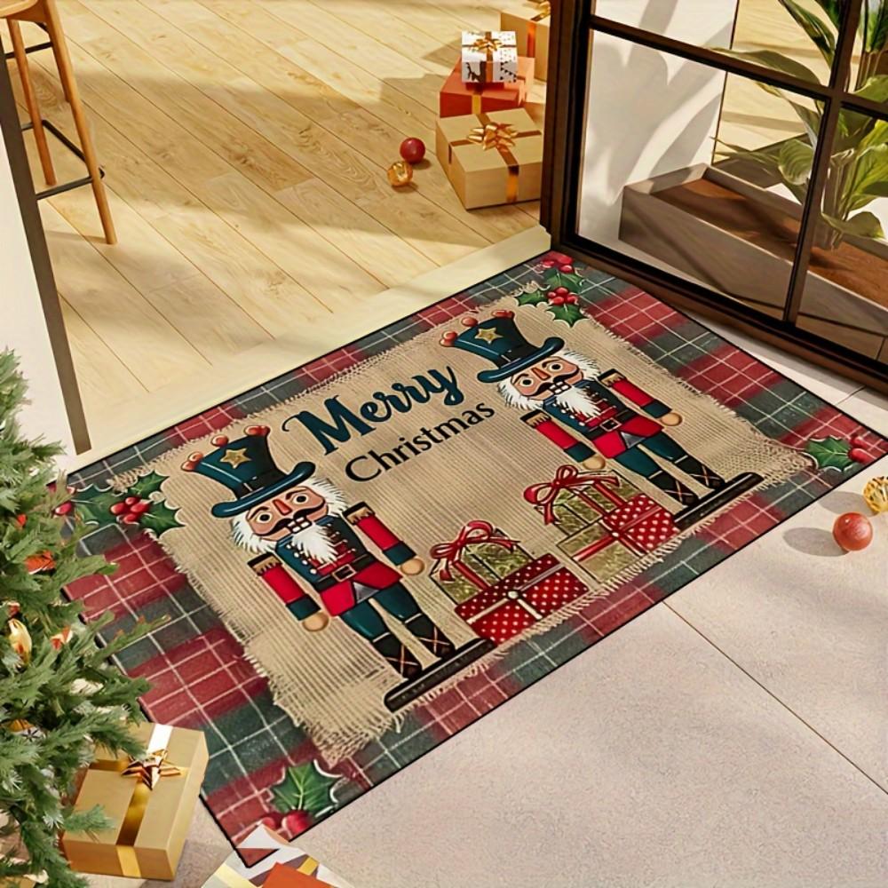 Christmas Nutcracker Welcome Carpet Hollyhock Patterned Entrance Living Room Festive Decorative Floor Mat Home Decor