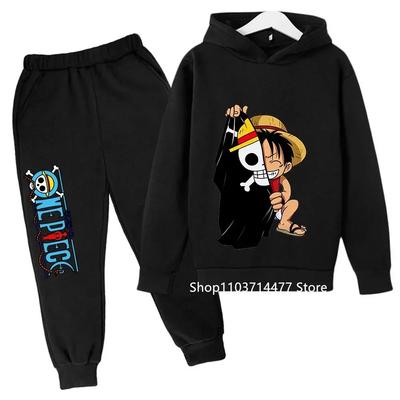 Hot One Pieces Hoodie Set Kids Luffy Clothes Boys Girls Clothing Children's Jersey Sports Suit Autumn Hoodie Pants 2-piece Set
