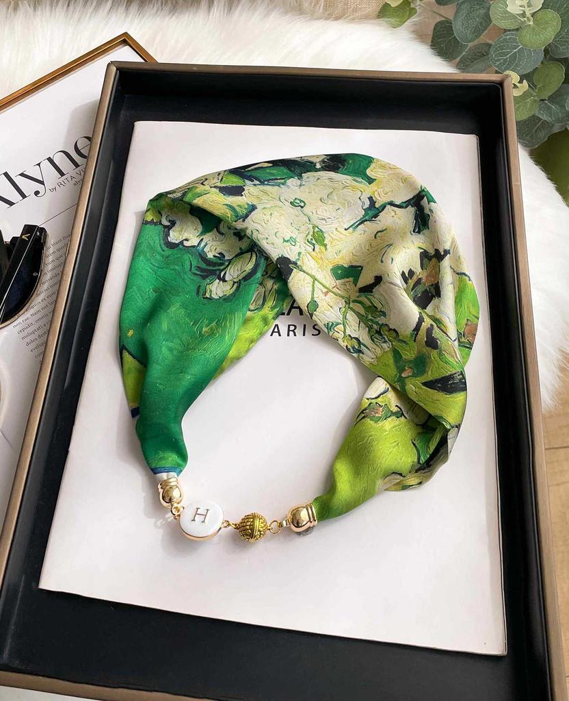 Magnetic Buckle Silk Scarf Headband Internet Celebrity New Magnetic Buckle Bracelet Small Long Women's Summer Casual Necklace Diamond Neck Band