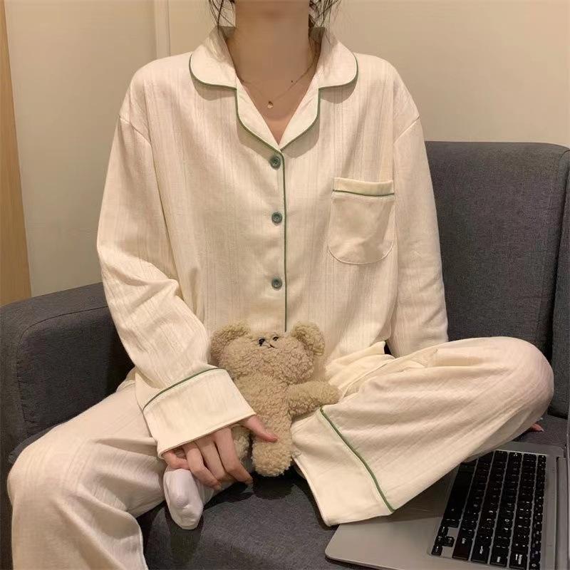 Women's Pajamas Set Spring and Autumn Ladies Home Clothes 2 Pieces Including Pants Single Breasted Long Sleeve Pajamas for Women