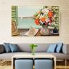 Abstract Art Landscape Window Flowers Poster Vintage Wall Art Retro Decor Canvas Oil Painting Living Room Decoration Home Boat