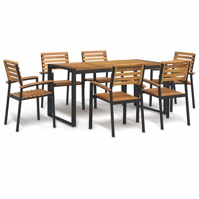 Vidaxl 7-Cz. Garden Furniture Set, Solid Acacia Wood and Metal