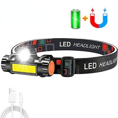 Mini lanterna poderosa portátil q5 + cob led farol embutido 18650 bateria ímã farol stepless escurecimento tocha lâmpada de trabalho