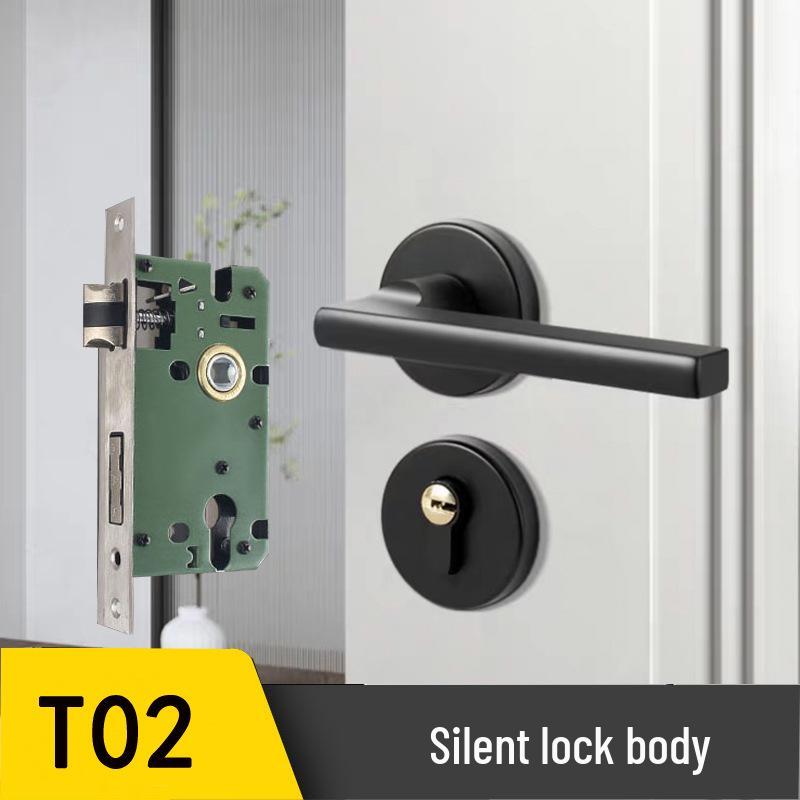 Black Magnetic Door Lock with Silent Handle for Bedroom