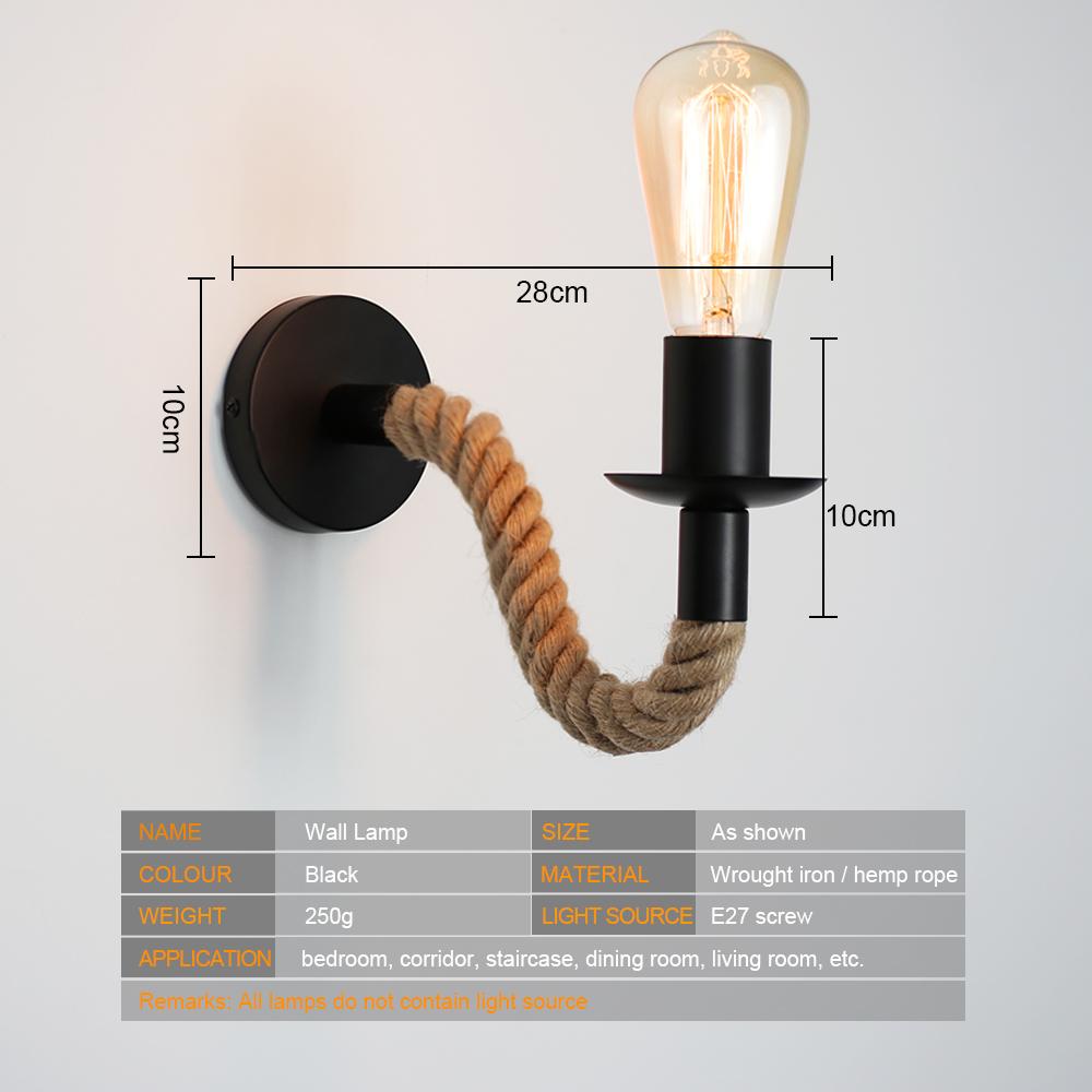 Retro Hemp Rope Wall Lamp Industrial Decor Wall Light E27 Edison Bulb  Iron Wall Lamp Indoor Loft Itdoor Led Wall Light