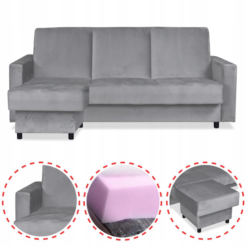 Sofa Corner Sofa Alicja with Pouf Sofa Sofa Bed Family Furniture Gray