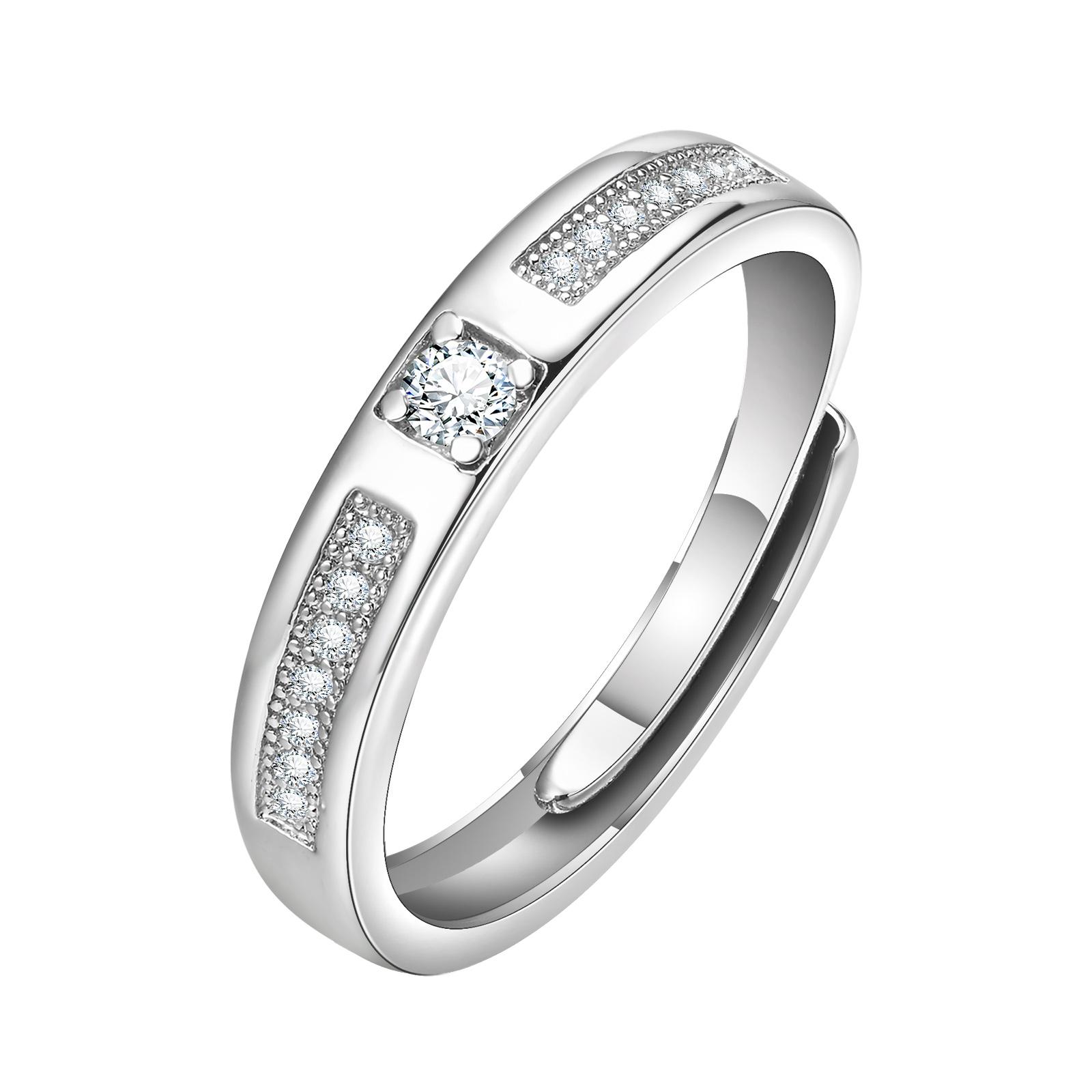 

Adjustable Engagement Ring Cubic Zirconia Silver Color for Women Men Wedding Bands Couples Gifts Resizable
