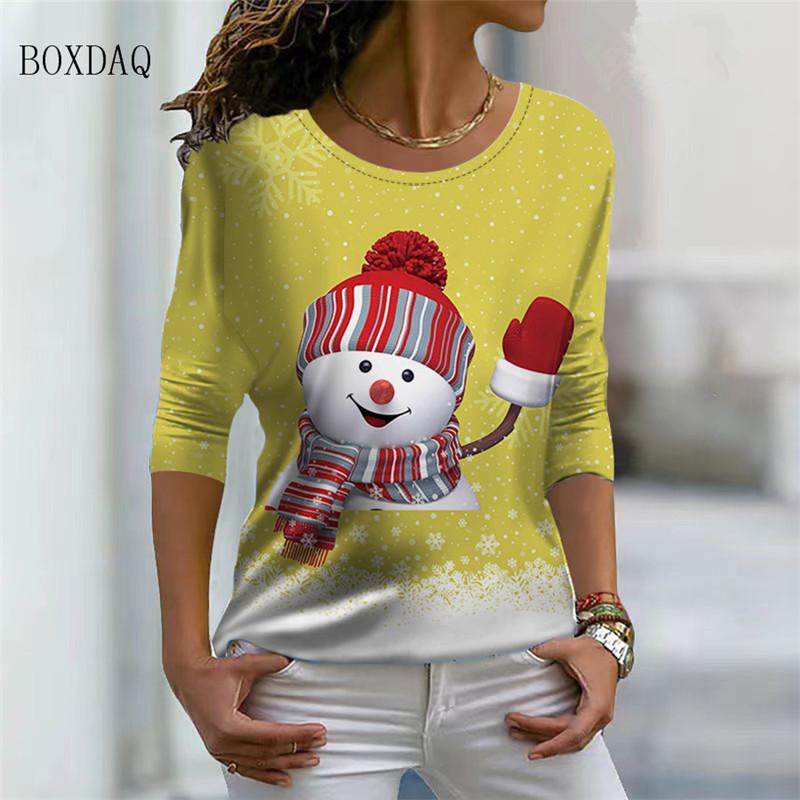 

Рождественский узор снеговика женские футболки с рисунком с длинным рукавом 3D-принт Рождественская уличная женская футболка 6XL большой размер повседневные милые топы 3XL