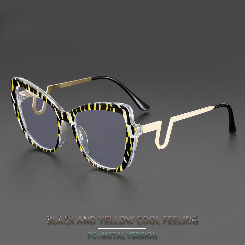 New Striped Color Blocking Anti Blue Light Glasses Butterfly Glasses Metal Frame Curved and Fashionable Eyes and Legs