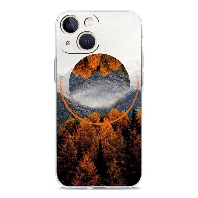 Phone Case For iPhone 15 14 13 12 Mini 11 Pro Max XS X XR 7 8 Plus Clear Shockproof Silicone TPU Cover Forest Geometry Wood
