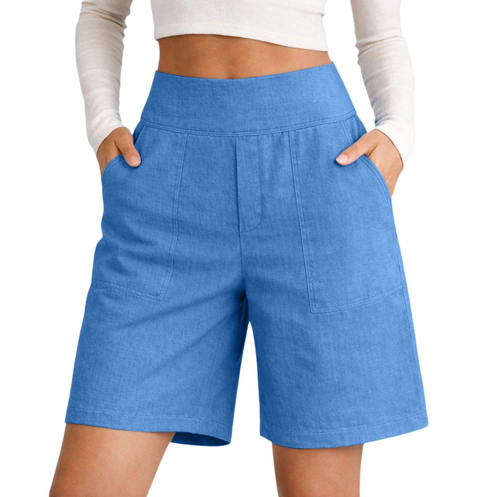 

Women s Color Cotton And Linen Casual Waist Shorts With Pockets And Five Quarter Shorts S