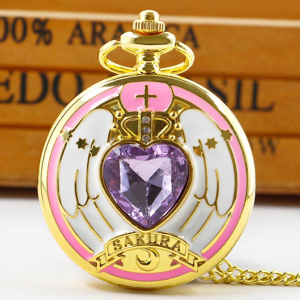 

10pcs/lot Wholesale Cute Necklace Anime Pocket Watch for Ladies Girls Cosplay Creative Quartz Fob Clock Pocket Watch