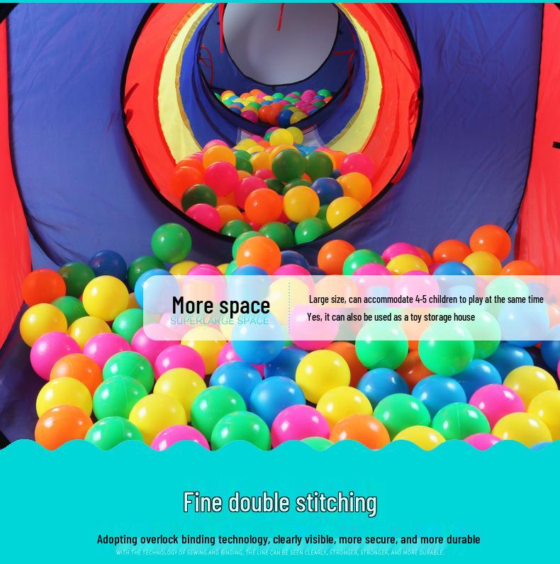 Extra Large 3-in-1 Kids' Tent with Crawl Tunnel and Basketball Pool (Indoor, Foldable)