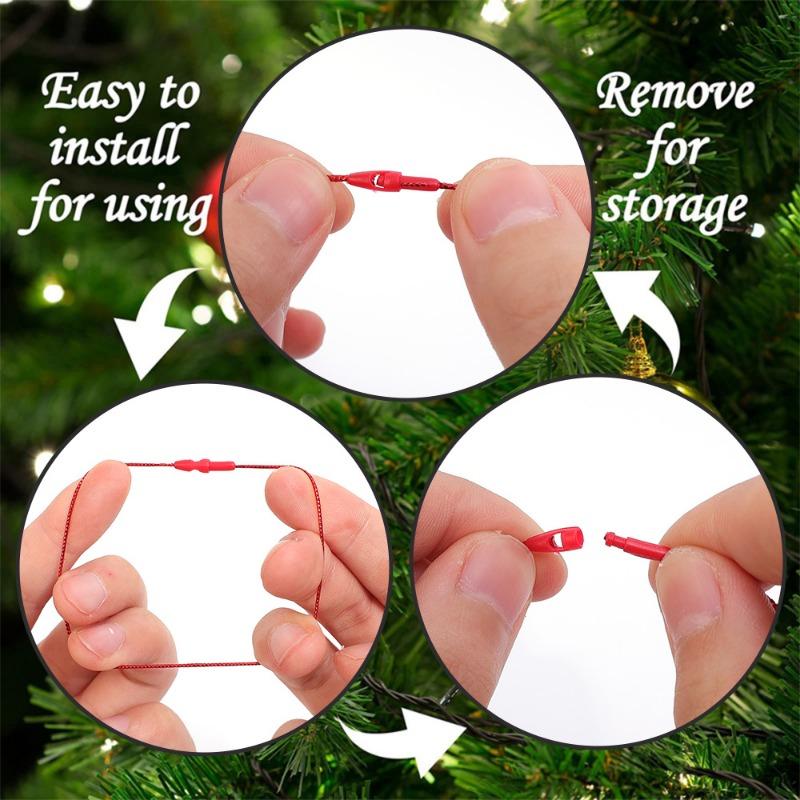 Christmas Tree Ball Ornaments Hanger String Xmas Tree Ball Ribbon Hook Ropes 20cm Tag Label Decoration String with Snaps Locking