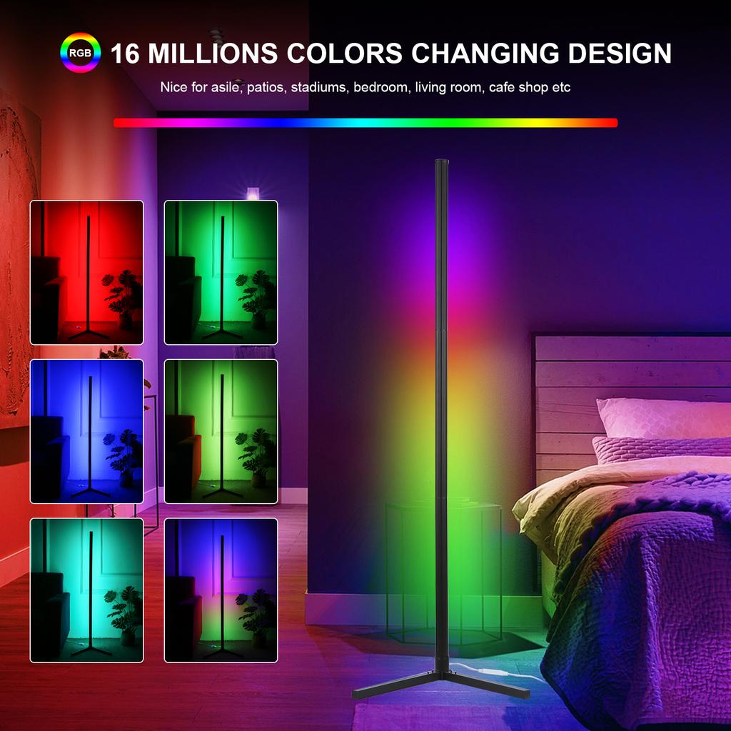 Neoglint D C5V BT Connected 72 LEDs Corner Floor Lamp RGB Standing Light with Controller Supported Phones App Control/ Music