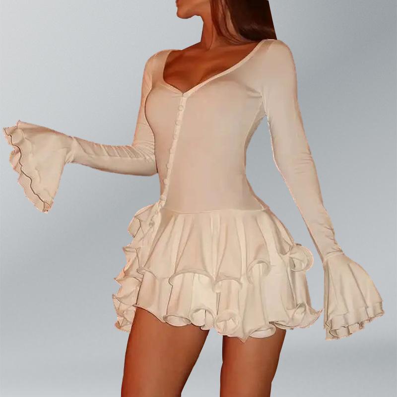 Новое летнее сексуальное женское платье с оборками S белый